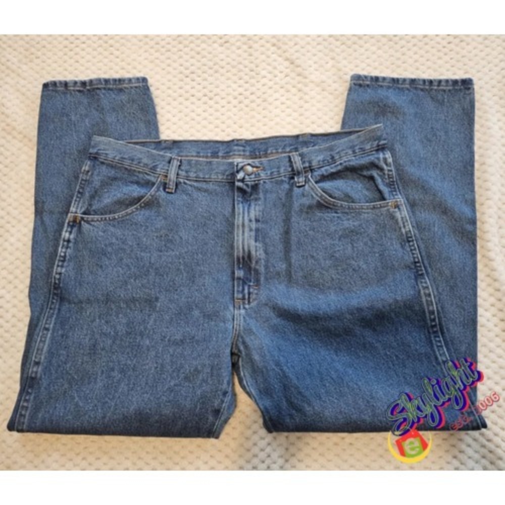 Rustler Men's Blue Regular Fit Straight Leg Denim Jeans 100% Cotton Size 38x30